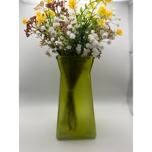 Frosted Olive Green Glass Vase Tapered Square Flower Arrangement Patent D539704